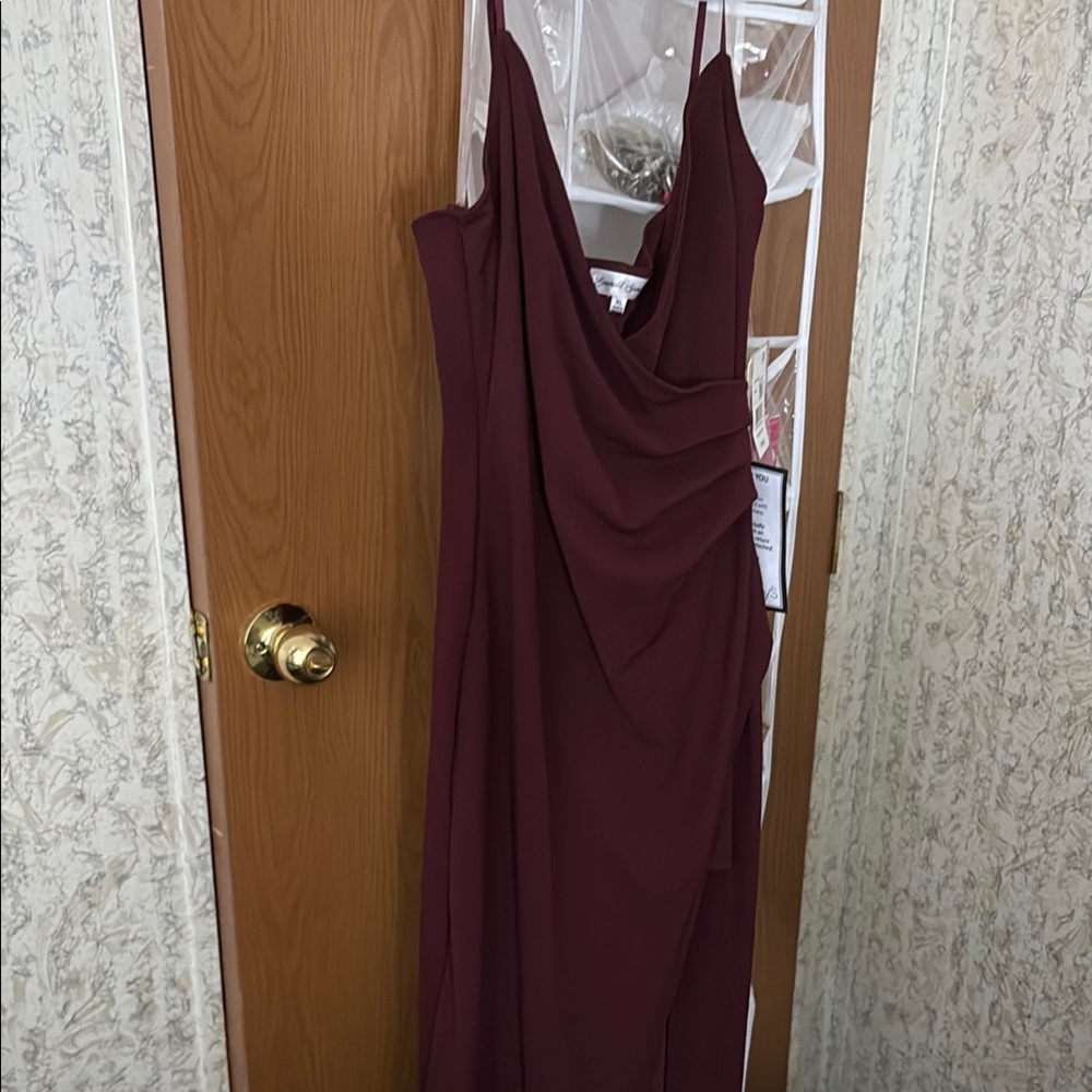 Emerald Sundae Red Ruched Asymmetrical Slip Dress